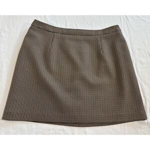 Houndstooth A-Line Mini Skirt Green Brown Preppy Academia Career Women’s Size 8
